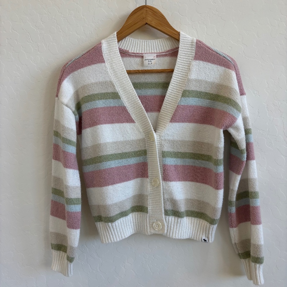 Abercrombie Kids multi-stripe knit cropped sweater cardigan, Size 11/12